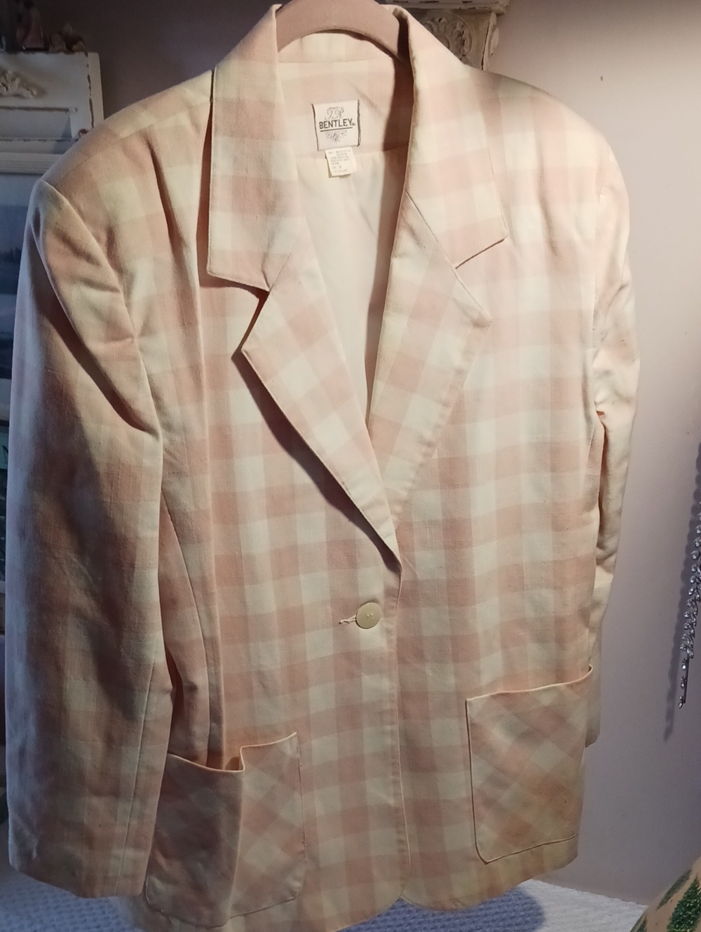 Bentley Women's Pastel Pink Plaid Blazer Jacket 12